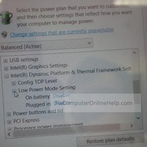 power option for acer iconia - intel dynamic platform and thermal framework settings
