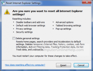 repair internet explorer by resetting
