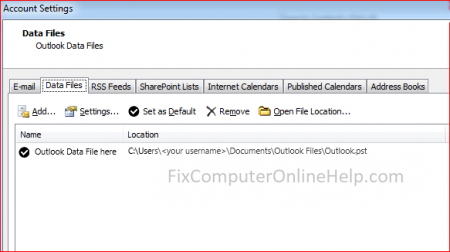 Outlook - Account Settings - Data File location