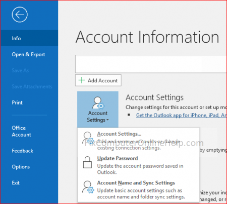 Outlook - account settings