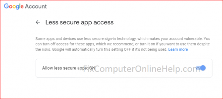 Google account - security - less secure app access on