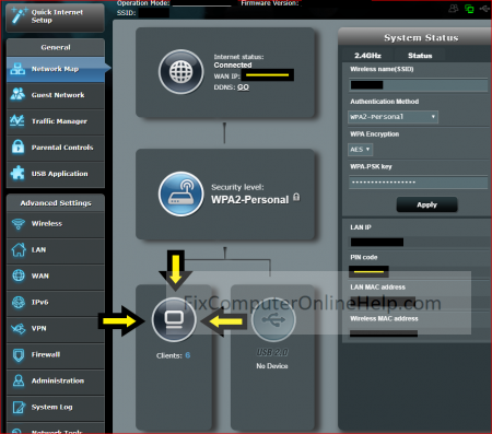 asus router management page - click on client icon