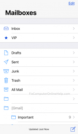 standard mailbox folder in ipad iphone