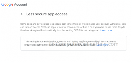 unable to toggle selection for Less secure App access